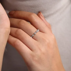 Sale Gabriel & Co. 14K White Gold Diamond Clover Station Stackable Ring