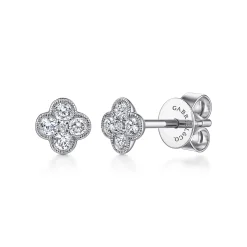 Hot Gabriel & Co. 14K White Gold Diamond Clover Stud Earrings