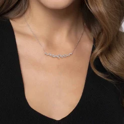 Hot Gabriel & Co. 18K White Gold Diamond Cluster Curved Bar Necklace