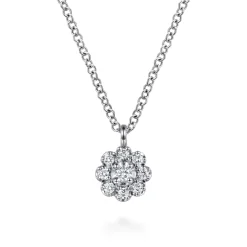 Hot Gabriel & Co. 14K White Gold Diamond Cluster Flower Pendant Necklace