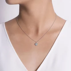 Discount Gabriel & Co. 14K White Gold Diamond Cluster Pendant Necklace