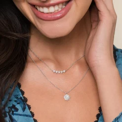 Discount Gabriel & Co. 14K White Gold Diamond Cluster Pendant Necklace