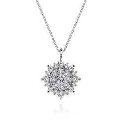 Discount Gabriel & Co. 14K White Gold Diamond Cluster Pendant Necklace