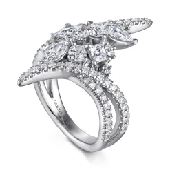 Best Gabriel & Co. 18K White Gold Diamond Cluster Statement Ring