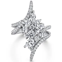 Best Gabriel & Co. 18K White Gold Diamond Cluster Statement Ring