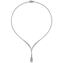 Discount Gabriel & Co. 18K White Gold Diamond Cluster Teardrop and Chevron Necklace