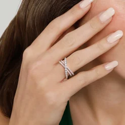 Hot Gabriel & Co. 14K White Gold Diamond Criss Cross Ring