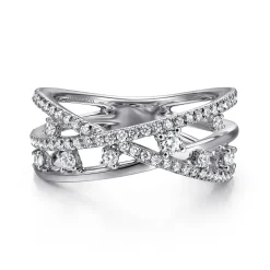 Clearance Gabriel & Co. 14K White Gold Diamond Criss Cross Ring