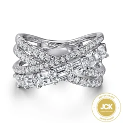 New Gabriel & Co. 18K White Gold Diamond Criss Cross Ladies Ring