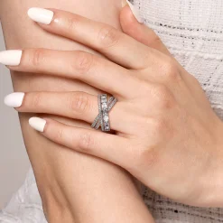 New Gabriel & Co. 18K White Gold Diamond Criss Cross Ladies Ring