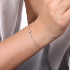 Gabriel & Co. 14K White Gold Diamond Cross Bracelet