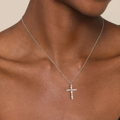 Hot Gabriel & Co. 14K White Gold Diamond Cross Necklace