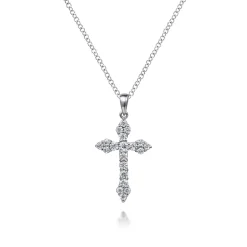 Hot Gabriel & Co. 14K White Gold Diamond Cross Pendant Necklace