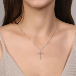 New Gabriel & Co. 14K White Gold Diamond Cross Pendant Necklace