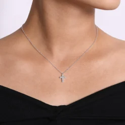 New Gabriel & Co. 14K White Gold Diamond Cross Pendant Necklace