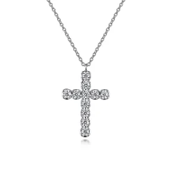 Best Gabriel & Co. 14K White Gold Diamond Cross Pendant Necklace