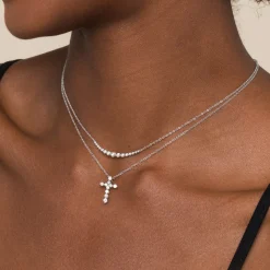 Discount Gabriel & Co. 14K White Gold Diamond Cross Pendant Necklace