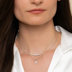 Clearance Gabriel & Co. 14K White Gold Diamond Curved Bar Necklace