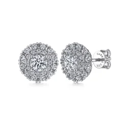 Hot Gabriel & Co. 14K White Gold Diamond Double Halo Stud Earrings