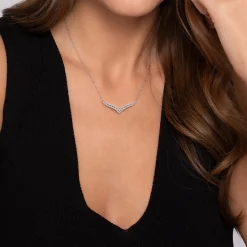 New Gabriel & Co. 14K White Gold Diamond Double Row Chevron Bar Necklace