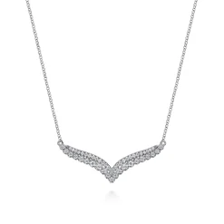 New Gabriel & Co. 14K White Gold Diamond Double Row Chevron Bar Necklace