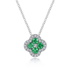 Online Gabriel & Co. 14K White Gold Diamond Emerald Clover Pendant Necklace