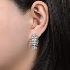 Clearance Gabriel & Co. 18K White Gold Diamond Fishbone Intricate Hoop Earrings