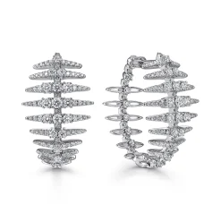 Clearance Gabriel & Co. 18K White Gold Diamond Fishbone Intricate Hoop Earrings