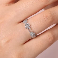 Best Gabriel & Co. 14K White Gold Diamond Floral Contoured Stackable Ring