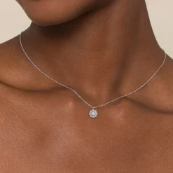 Best Gabriel & Co. 14K White Gold Diamond Floral Pendant Necklace