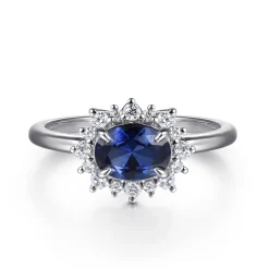 Hot Gabriel & Co. 14K White Gold Diamond Halo and Oval Sapphire Classic Ladies Ring