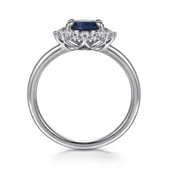 Hot Gabriel & Co. 14K White Gold Diamond Halo and Oval Sapphire Classic Ladies Ring