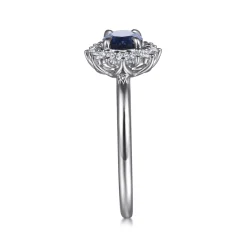 Hot Gabriel & Co. 14K White Gold Diamond Halo and Oval Sapphire Classic Ladies Ring
