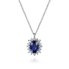 Best Gabriel & Co. 14K White Gold Diamond Halo and Oval Sapphire Classic Pendant Necklace