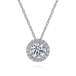 Sale Gabriel & Co. 14K White Gold Diamond Halo Pendant Necklace