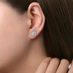 Best Gabriel & Co. 18K White Gold Diamond Halo Stud Earrings
