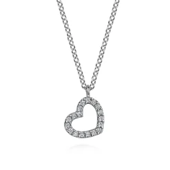 Best Gabriel & Co. 14K White Gold Diamond Heart Pendant Necklace