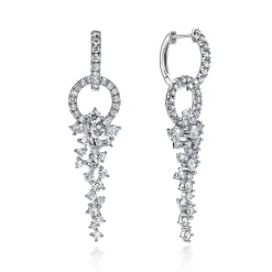 Clearance Gabriel & Co. 18K White Gold Diamond Huggies with Cascading Cluster Drops