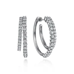 Best Gabriel & Co. 14K White Gold Diamond Intricate Hoop Earrings in size 30mm