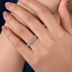 Discount Gabriel & Co. 14K White Gold Diamond Leaf Ring