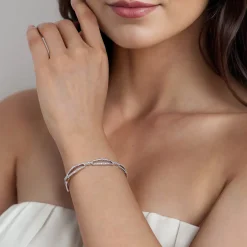 Discount Gabriel & Co. 14K White Gold Diamond Link Bangle Bracelet