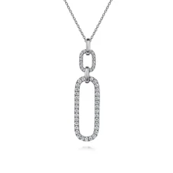 Hot Gabriel & Co. 14K White Gold Diamond Link Chain Drop Pendant Necklace