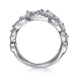 Sale Gabriel & Co. 18K White Gold Diamond Marquise Pattern Wide Band Ring