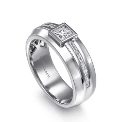 Clearance Gabriel & Co. 14K White Gold Diamond Mens Engagement Ring in High Polished Finish
