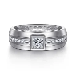 Clearance Gabriel & Co. 14K White Gold Diamond Mens Engagement Ring in High Polished Finish