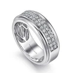 Outlet Gabriel & Co. 14K White Gold Diamond Men's Wedding Ring in High Polish Finish