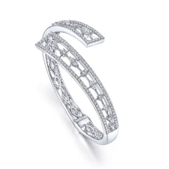 Online Gabriel & Co. 18K White Gold Diamond Pave Bypass Bangle with Geometric Stations