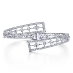 Online Gabriel & Co. 18K White Gold Diamond Pave Bypass Bangle with Geometric Stations