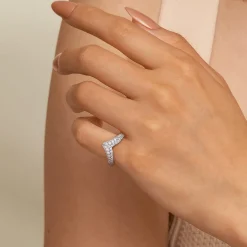 Best Gabriel & Co. 14K White Gold Diamond Pave Chevron Pinkie Ring