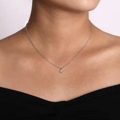 Online Gabriel & Co. 14K White Gold Diamond Pave Crescent Moon Pendant Necklace